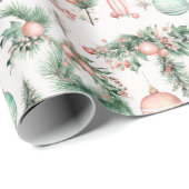 Papier Cadeau Ornements de Noël rose menthe (Coin rond)