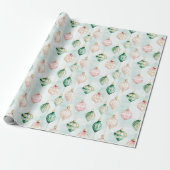 Papier Cadeau Ornements de Noël Rose Pâle Vert (Déroulé)