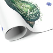 Papier Cadeau Ornements de Noël rouge et vert sur blanc (Coin rond)