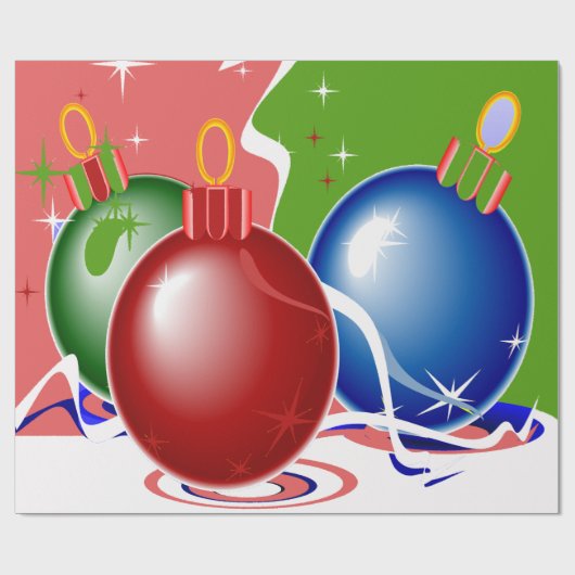 Papier Cadeau Ornements de Noël & Ruban - (Plat)