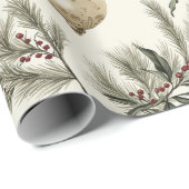 Papier Cadeau Ornements de Noël Sage Green et Gold (Coin rond)