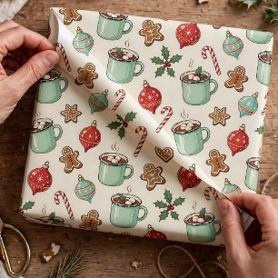 Papier Cadeau Ornements de Noël Vintage Cosy Cadeau de Fêtes