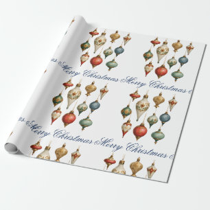 Papier Cadeau Ornements de Noël Vintage Élégants Script