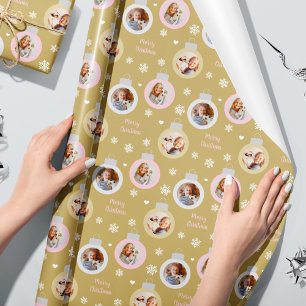 Papier Cadeau Ornements de photo en or élégants pour Noël person