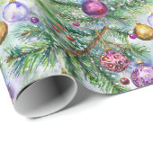 Papier Cadeau Ornements de sapin de Noël (Coin rond)