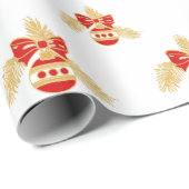 Papier Cadeau Ornements de style rétro en or et rouge (Coin rond)