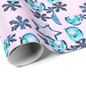 Papier Cadeau Ornements d'hiver bleus (Coin rond)