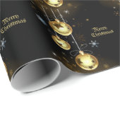 Papier Cadeau Ornements dorés de Noël Étoiles brillantes Noir (Coin rond)