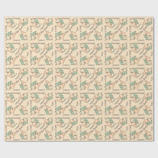 Papier Cadeau Ornements en verre soufflé sur Damas de pêche pâle (Plat)