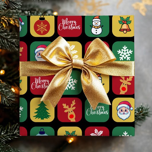 Papier Cadeau Ornements modernes de Noël Père Noël Tree Snowman