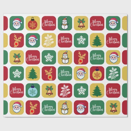 Papier Cadeau Ornements modernes de Noël Père Noël Tree Snowman (Plat)