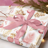 Papier Cadeau Ornements or & rose & Motif vert