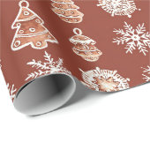 Papier Cadeau Ornements peints Snowflakes Noël de Noël (Coin rond)