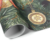 Papier Cadeau Ornements Red Green Western Christmas Tree (Coin rond)