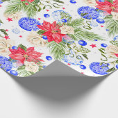 Papier Cadeau Ornements roses et bleus de poinsettia de Noël (Coin)