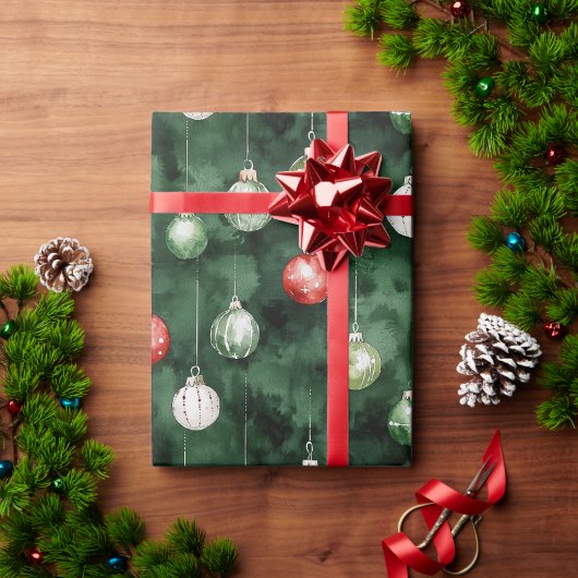 Papier Cadeau Ornements verts rouges de Noël (Cadeau de vacances)