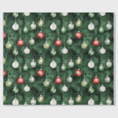 Papier Cadeau Ornements verts rouges de Noël (Plat)