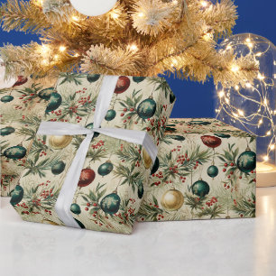 Papier Cadeau Ornements vintages, Baies, Branches