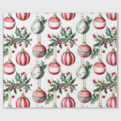 Papier Cadeau Ornements vintages Noël Holly (Plat)