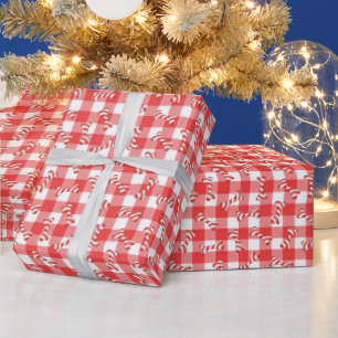 Papier Cadeau Os de chien en forme de canne à bonbon de Noël sur