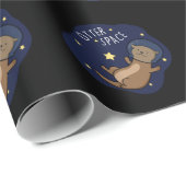 Papier Cadeau Otter, astronaute de Otter Pun Dark BG (Coin rond)