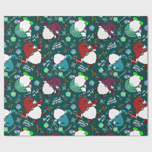 Papier Cadeau Où Sont Mes Gnomies ? Gnome de Noël en hiver (Plat)