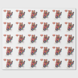 Papier Cadeau Ours aquarelle vibrant – "Pattes" d'amour 💖