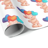 Papier Cadeau Ours avec ballon de coeur anniversaire (Coin rond)