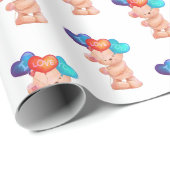 Papier Cadeau Ours avec I Love You Balloons (Coin rond)