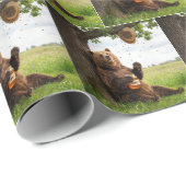 Papier Cadeau Ours avec un pot de miel (Coin rond)