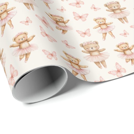Papier Cadeau Ours ballerines mignons (Coin rond)