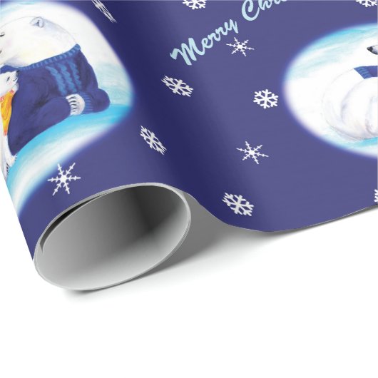 Papier Cadeau Ours blancs de Noël (Coin rond)