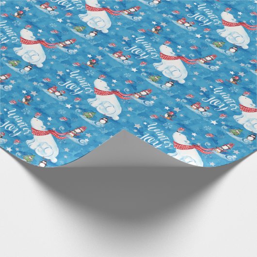Papier Cadeau Ours blancs et pingouins de joie d'hiver (Coin)
