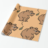 Papier Cadeau Ours Brown avec chute de la feuille d'automne joli (Déroulé)
