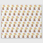 Papier Cadeau Ours D'Anniversaire Avec Ballons De Fête (Plat)