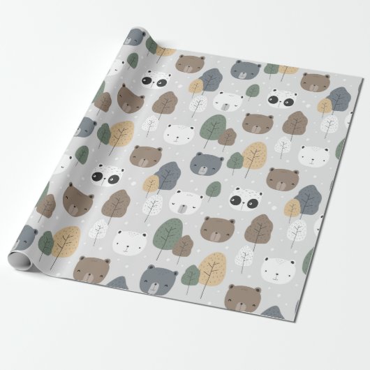 Papier Cadeau Ours Dans La Forêt Motif Panda Teddy Ours Polaire (Déroulé)