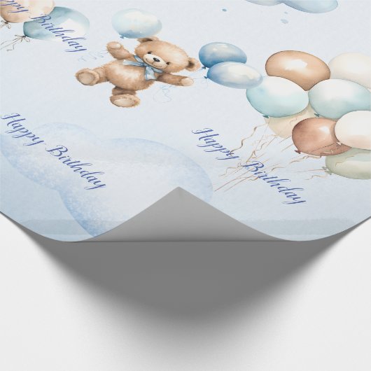 Papier Cadeau Ours dans l'avion Blue Boys Anniversaire (Coin)