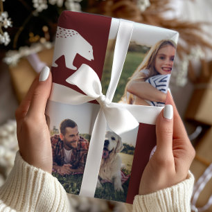 Papier Cadeau Ours de Bourgogne rustique Photo Collage Noël