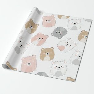 Papier Cadeau Ours de dessin animé rose et gris adorable