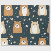 Papier Cadeau Ours de Noël bleu marine et Brown (Plat)