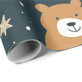 Papier Cadeau Ours de Noël bleu marine et Brown (Coin rond)