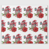 Papier Cadeau Ours de Noël et Poinsettia (Plat)
