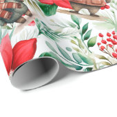 Papier Cadeau Ours de Noël floral (Coin rond)