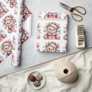 Papier Cadeau Ours de Noël mignon et flocons de neige Baby Showe