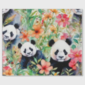 Papier Cadeau Ours de panda aquarelle (Plat)