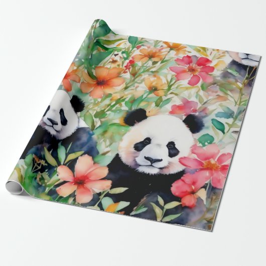 Papier Cadeau Ours de panda aquarelle (Déroulé)