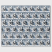 Papier Cadeau Ours De Panda Courir Dans La Neige (Plat)