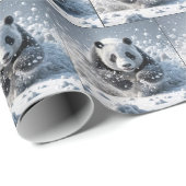 Papier Cadeau Ours De Panda Courir Dans La Neige (Coin rond)