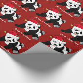 Papier Cadeau Ours de panda de Noël personnalisé rouge (Coin)
