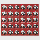 Papier Cadeau Ours de panda de Noël personnalisé rouge (Plat)